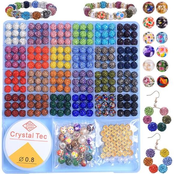 Jewelry Making Beads Set, 590 PCS 10mm Round Mixed Color Rhinestone - Picture 1 of 7